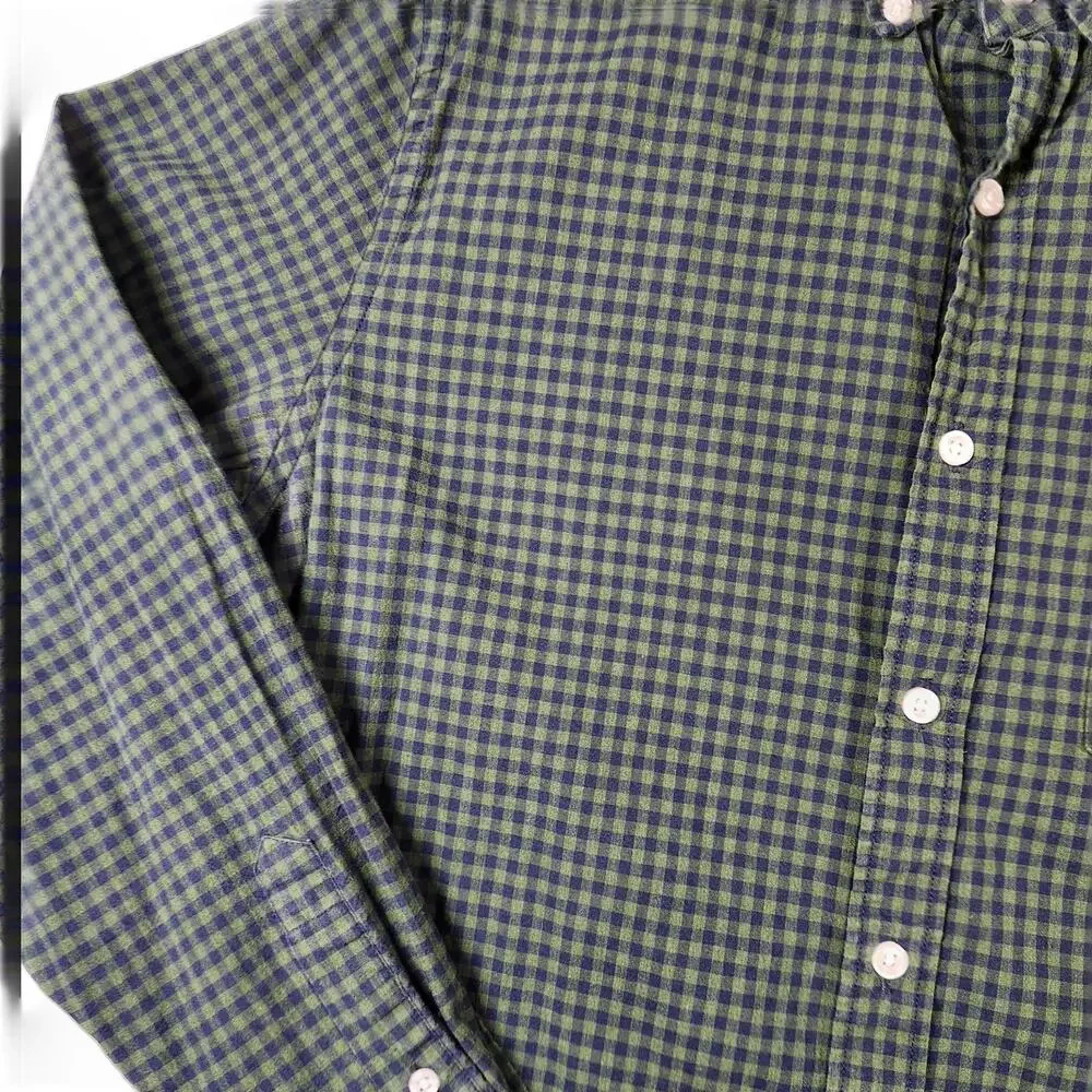 J Crew Mercantile Flex Shirt M Green Blue Gingham Button Down Long Sleeve Casual